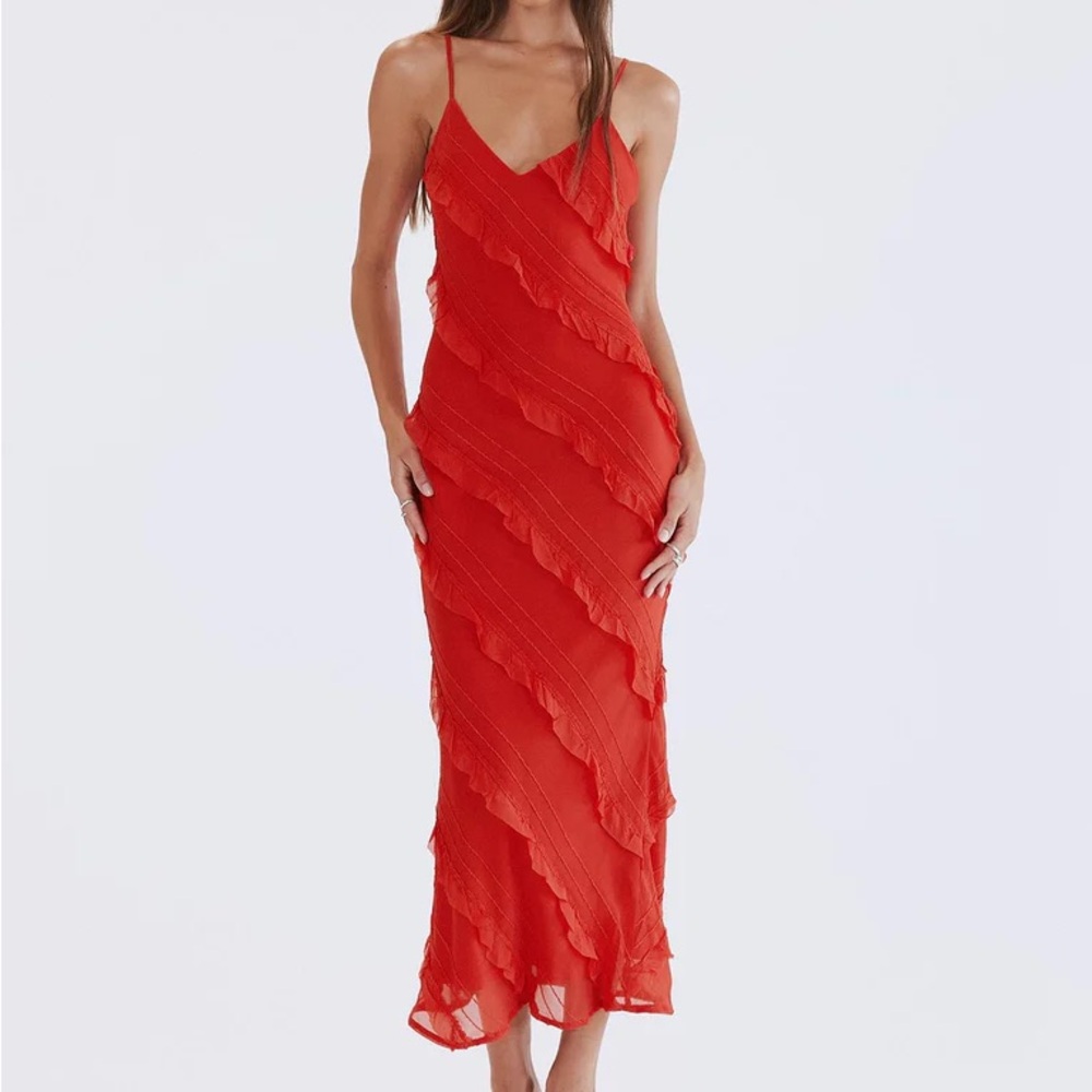 Princess Polly Red Ruffle Slip Midi Dress